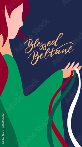Blessed Beltane - vector illustration for wiccan celebration of may day, witchcraft ritual. For poster, card, banner.