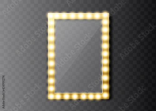 Makeup mirror isolated with golden lights. Vector illustration