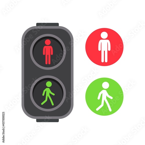 Illustration Vector Graphic Simple flat cartoon symbols Pedestrian traffic light with red and green man icon set. Perfect for cover presentation, campaign, and poster infographic
