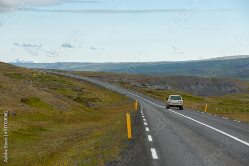 Beautiful view summer of road trip car at Westfjords in Iceland
