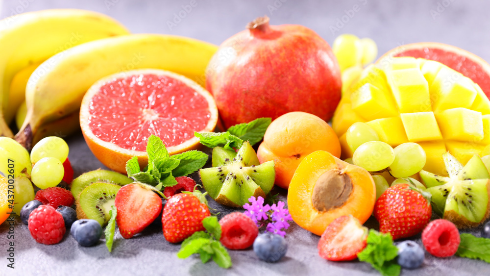 assorted of healthy fruits and berries background