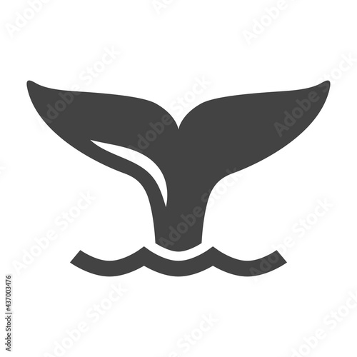 Simple monochrome fishtail icon vector illustration. Whale tail with fin at waving water surface