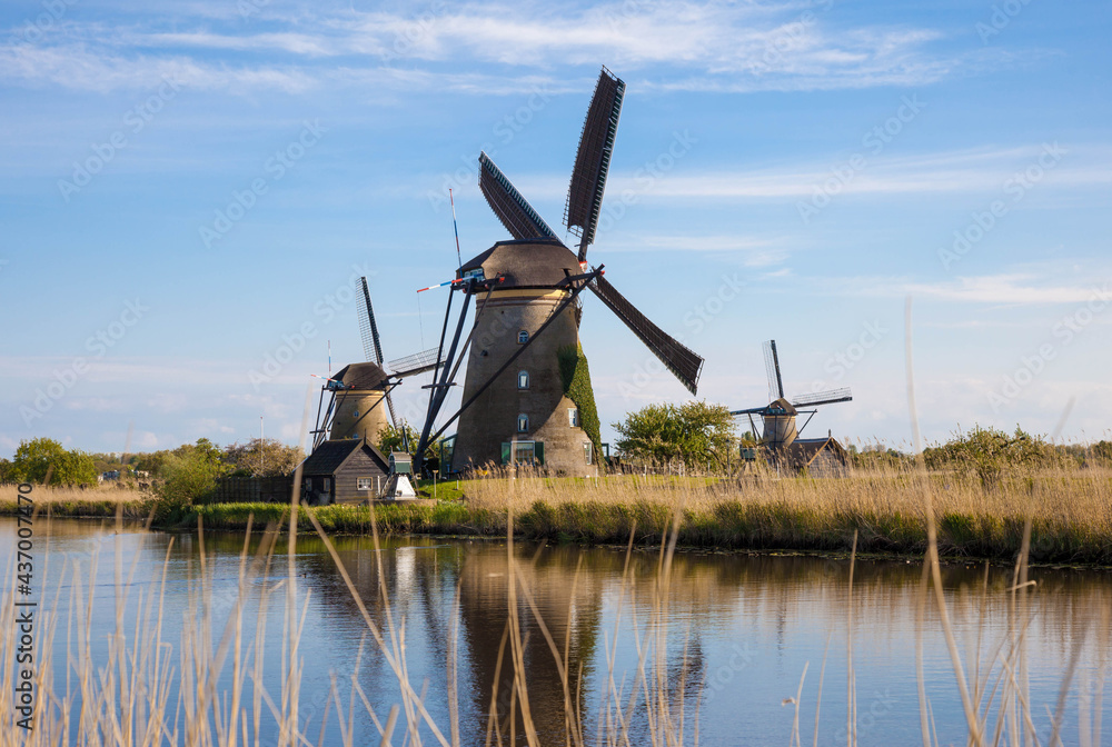 Traditional dutch windmills in village Kinderdijk, Holland