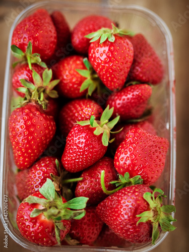 Lots of strawberries in a clear package