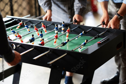 Close up of table football soccer game.