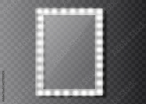 Makeup mirror isolated with golden lights. Vector illustration