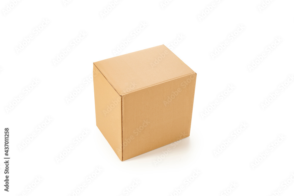 Brown cardboard box isolated on white background, home object and moving style. Brown cardboard box isolated on white background, home object and moving style.