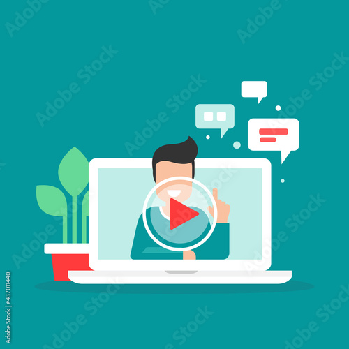 Webinar, online lass, remote team work concept. Learn and study via teleconference or video course.