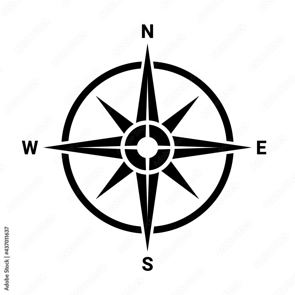 Flat compass direction illustration. Map symbol - obrazy, fototapety, plakaty 