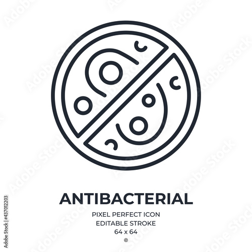 Antibacterial editable stroke outline icon isolated on white background flat vector illustration. Pixel perfect. 64 x 64.