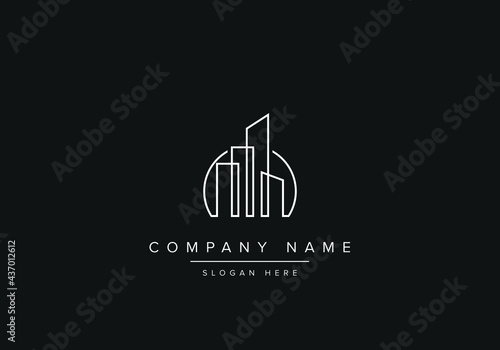 real estate logo modern design template. Abstract building architecture line art vector