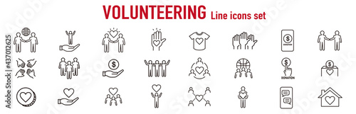Volunteering icons set. Outline set of volunteering vector icons for web design isolated on white background