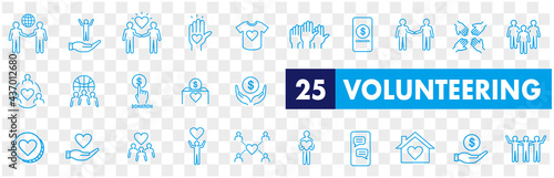 Volunteering icons set. Outline set of volunteering vector icons for web design isolated on white background