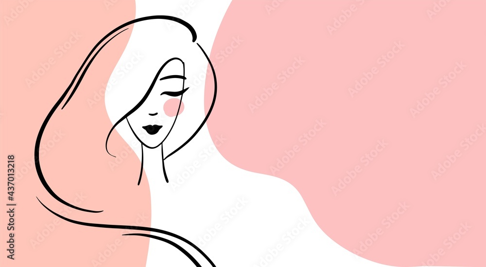 Hand drawn banner for beauty salon. Cute woman portrait. Minimal design. Template for leaflet, banner, gift Certificate, business card. Hand drawn banner for beauty salon. Cute woman portrait. Minimal design. Template for leaflet, banner, gift Certificate, business card.