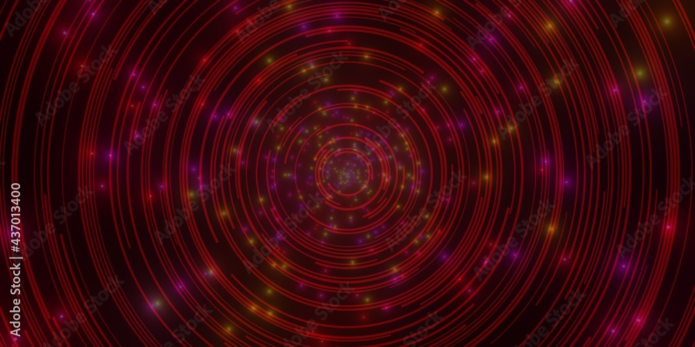 同心円と光るパーティクルによる抽象的な図形