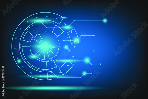 Circle line And dot technology background on dark blue. Template of network communication with blank space for design and create element. Data science background for educate structure.