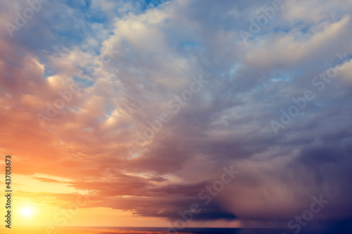 Colorful cloudy sky at sunset. Gradient color. Sky texture, abstract nature background © vvvita