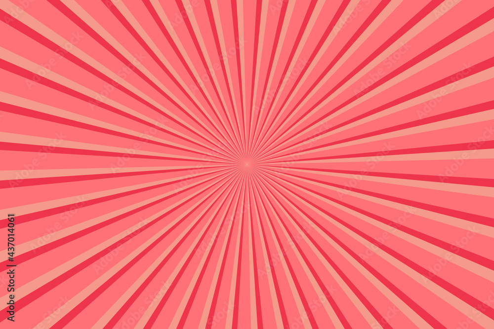 Vibrant Red Sunburst Pattern Background. Ray star burst backdrop. Rays Radial geometric Vector Illustration