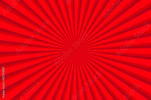 Vibrant Red Sunburst Pattern Background. Ray star burst backdrop. Rays Radial geometric Vector Illustration