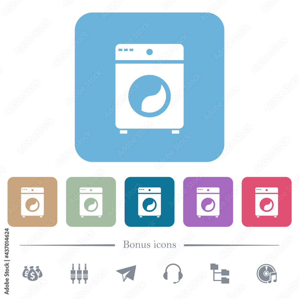 Washing machine flat icons on color rounded square backgrounds Washing machine flat icons on color rounded square backgrounds