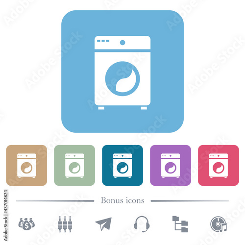 Washing machine flat icons on color rounded square backgrounds