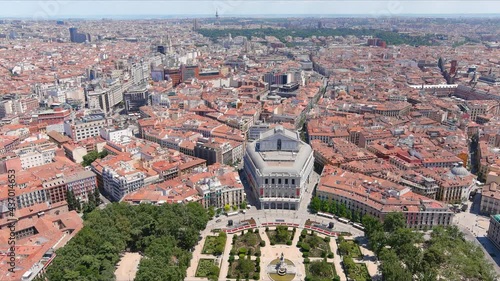 Madrid: Aerial view of capital city of Spain, opera house Teatro Real in historic centre of city - landscape panorama of Europe from above photo
