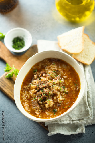 Traditional spicy lamb soup with rice
