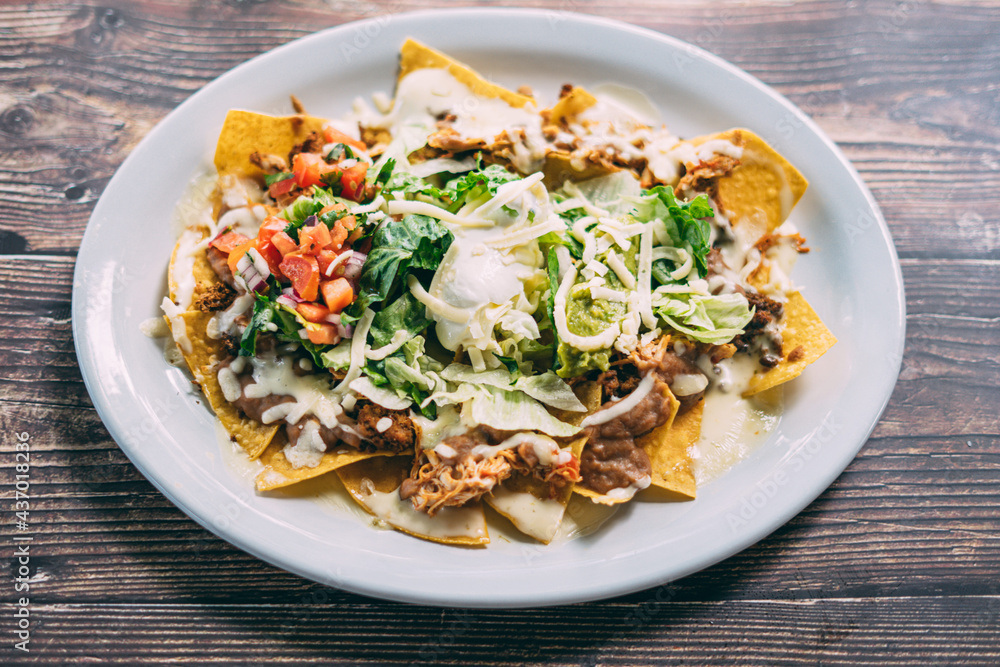 A plate of creamy nachos A plate of creamy nachos