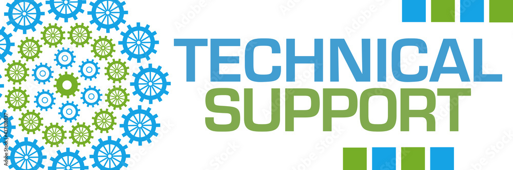 Technical Support Green Blue Circular Gears Horizontal Technical Support Green Blue Circular Gears Horizontal