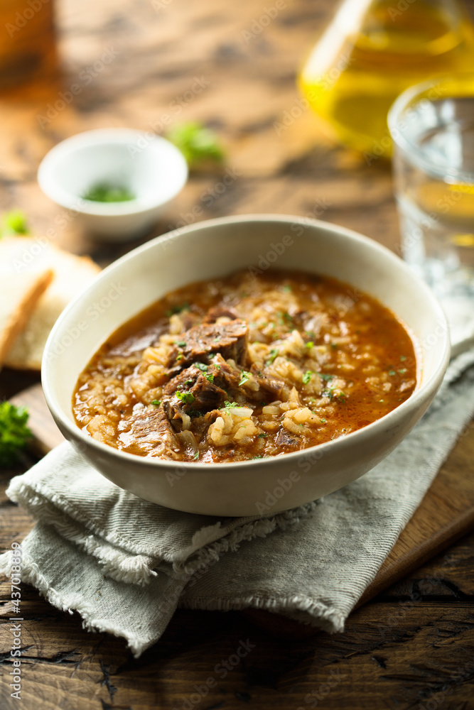 Traditional spicy lamb soup with rice