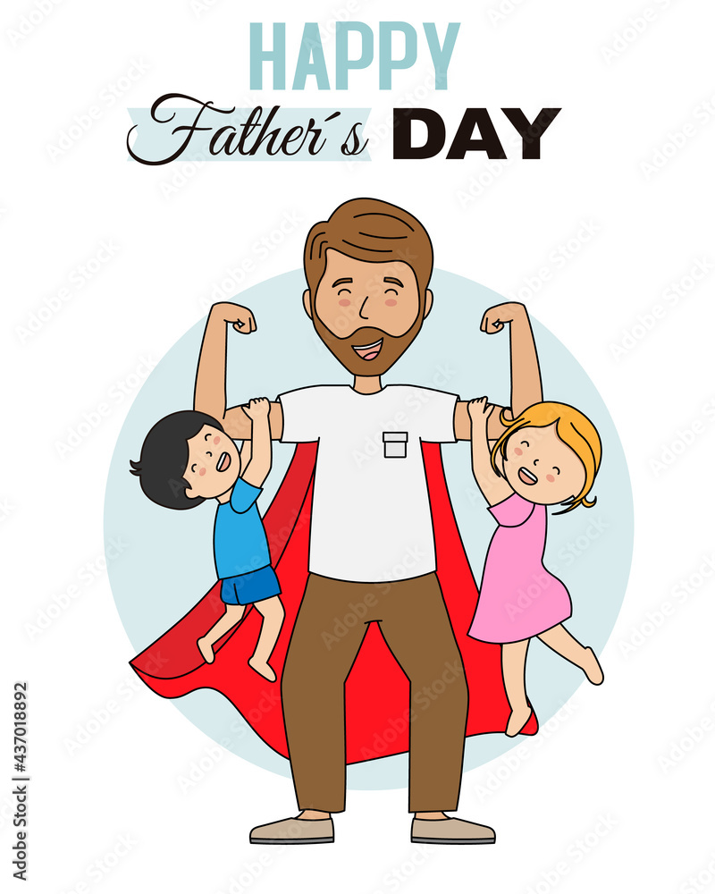 Happy Father's day card. Father playing with his children Happy Father's day card. Father playing with his children