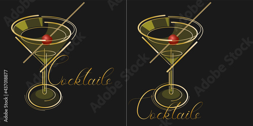 cocktail logo for the menu or wine list of a restaurant or bar