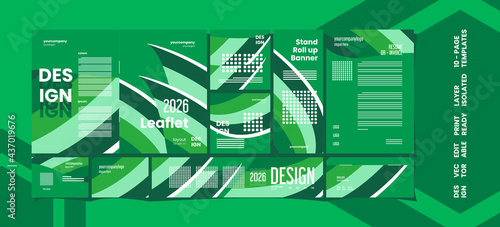Set of modern creative expo layout templates with green theme color, 10 pages editable, Vector EPS