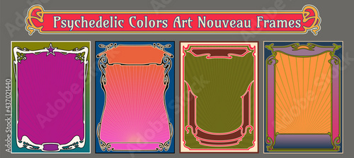 Psychedelic Color Art Nouveau Frame Set, Templates for Vintage Posters and Banners 