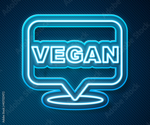 Glowing neon line Vegan food diet icon isolated Glowing neon line background. Organic, bio, eco symbol. Vegan, no meat, lactose free, healthy, fresh and nonviolent food. Vector