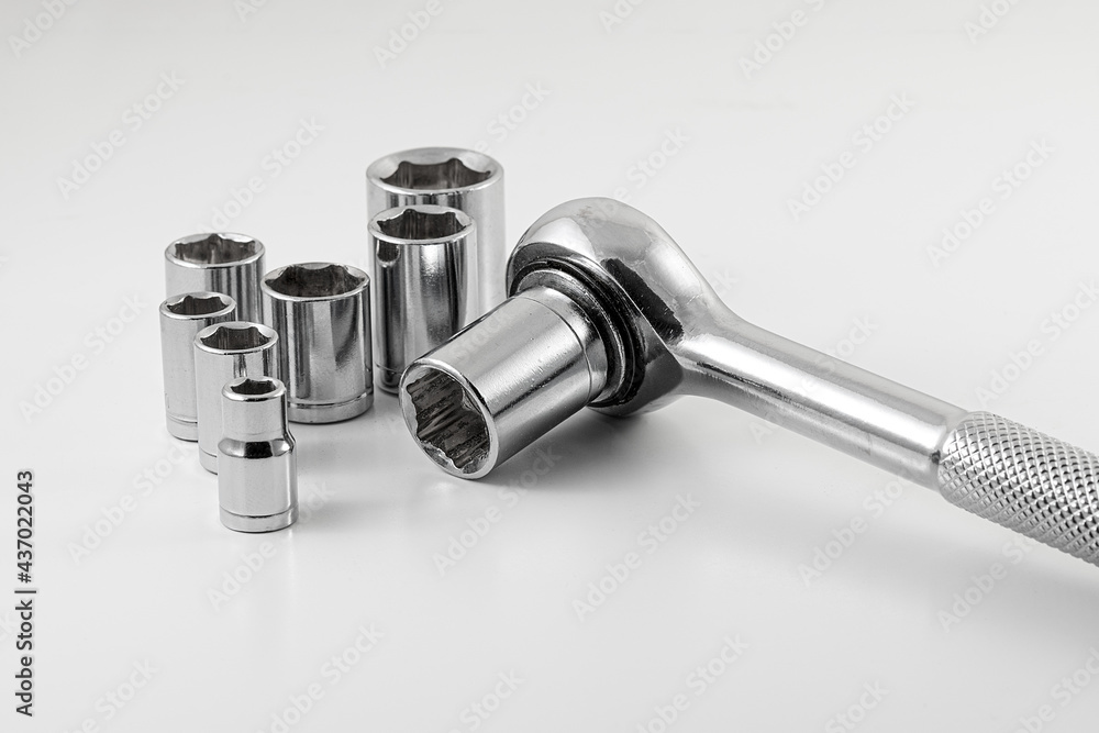 socket Spanner wrench. Made from advanced quality chrome vanadium steel. Strength durability and corrosion protection. Tools for repair. Chrome mechanics tools set socket Spanner wrench. Made from advanced quality chrome vanadium steel. Strength durability and corrosion protection. Tools for repair. Chrome mechanics tools set
