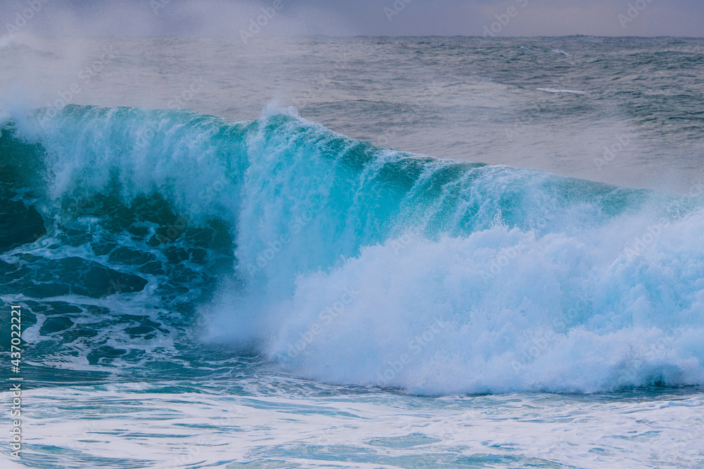 Wave star breaking into foam on the shore.