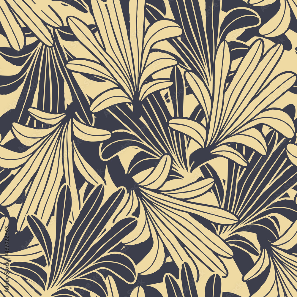 Vector yellow gold leaves, palms seamless pattern Vector yellow gold leaves, palms seamless pattern