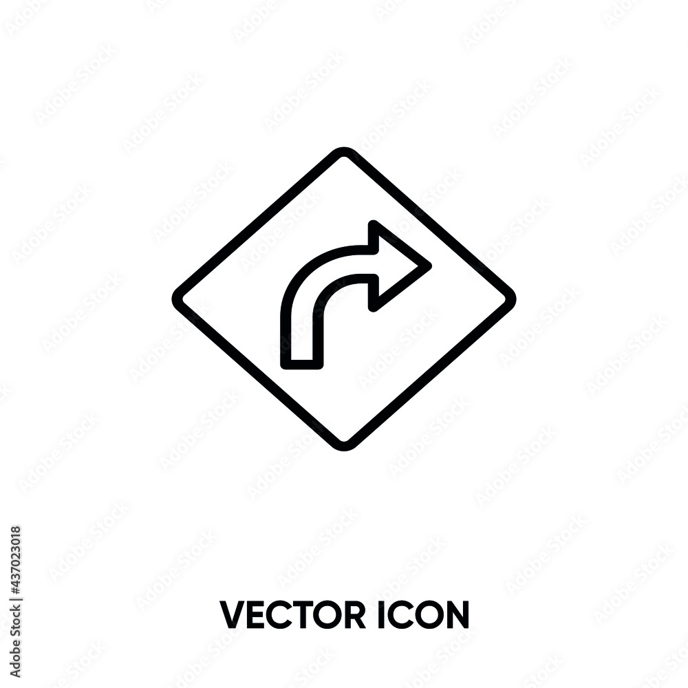 Turn right direction vector icon. Modern, simple flat vector illustration for website or mobile app. Road sign symbol, logo illustration. Pixel perfect vector graphics Turn right direction vector icon. Modern, simple flat vector illustration for website or mobile app. Road sign symbol, logo illustration. Pixel perfect vector graphics