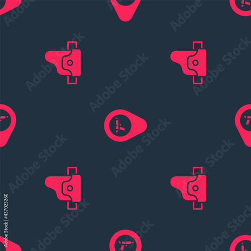 Set Gun in holster and Location with weapon on seamless pattern. Vector