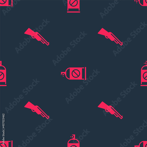 Set Hunting gun and Spray against insects on seamless pattern. Vector