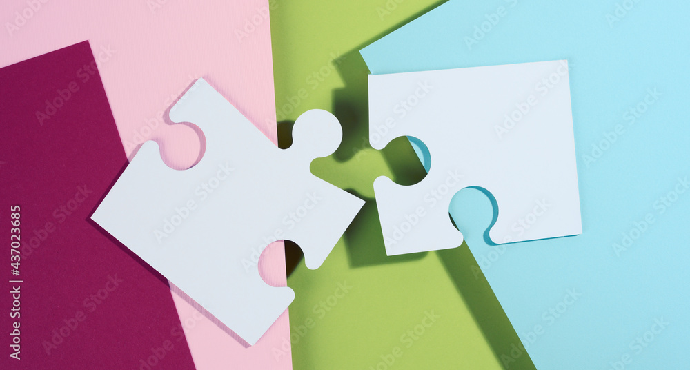 large blank white paper puzzle with shadow, top view. Abstract creative backdrop for designer large blank white paper puzzle with shadow, top view. Abstract creative backdrop for designer