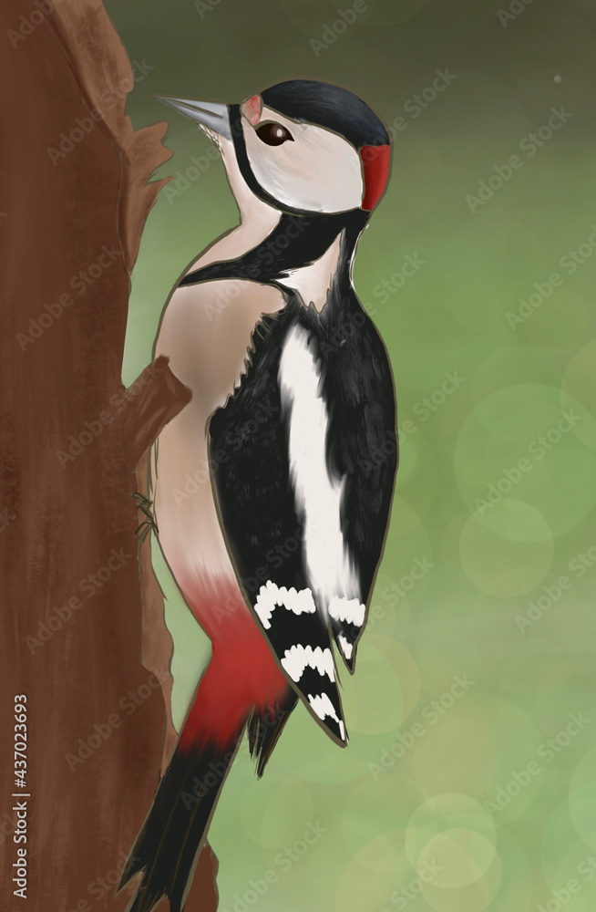 Naklejka premium Woodpecker on the tree 