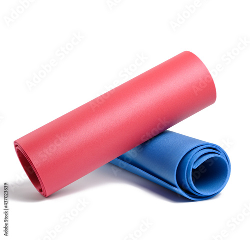 Canvastavla red and blue neoprene rugs isolated on white background.