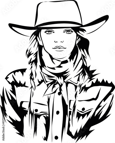 Cowgirl stylized  vector portrait   isolated on white background