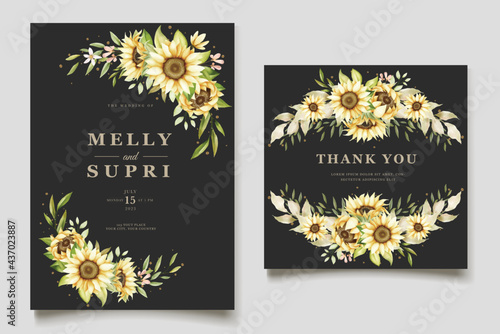 elegant watercolor sunflower invitation card set