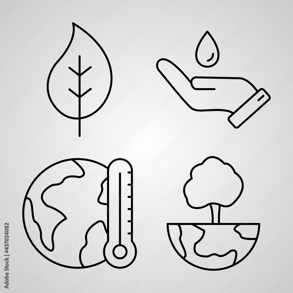 Set of Vector Line Icons of Ecology Set of Vector Line Icons of Ecology