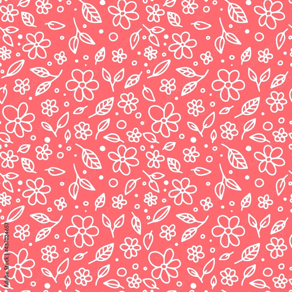 Seamless pattern with hand-drawn flowers with leaves. Hand drawn doodle fabric, gift wrap, wall art design. Seamless pattern with hand-drawn flowers with leaves. Hand drawn doodle fabric, gift wrap, wall art design.