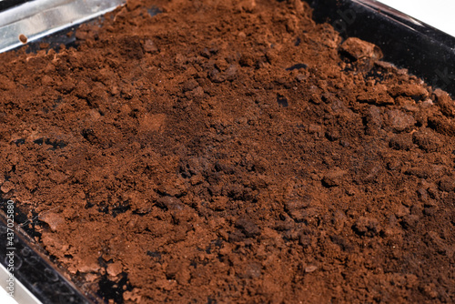 Coffee grounds dried in the sunlight
