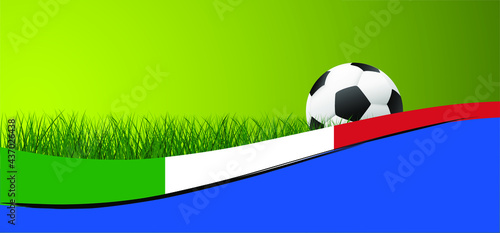 Football with the flag of the Netherlands on green soccer grass field. Vector background banner. Sport finale or school  sports game cup. Summer  spring time  Street ball games.